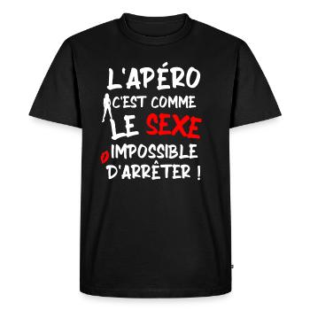 L' apéro c'est comme le sexe / Humour - T-shirt Premium bio Homme - noir - Devant - Nico (187cm)