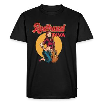 Redhead Diva Bass Guitar Player Ginger Girl Inked - Men's Premium Organic T-Shirt - black - Front - Nico (187cm)