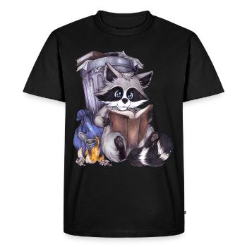 Niedlich Lesen Waschbär mit Buch zum Geburtstag - Männer Premium Bio T-Shirt - Schwarz - Vorne - Nico (187cm)