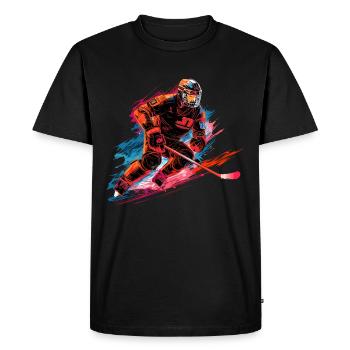 Hockey player with a hockey stick on the ice rink - Men's Premium Organic T-Shirt - black - Front - Nico (187cm)