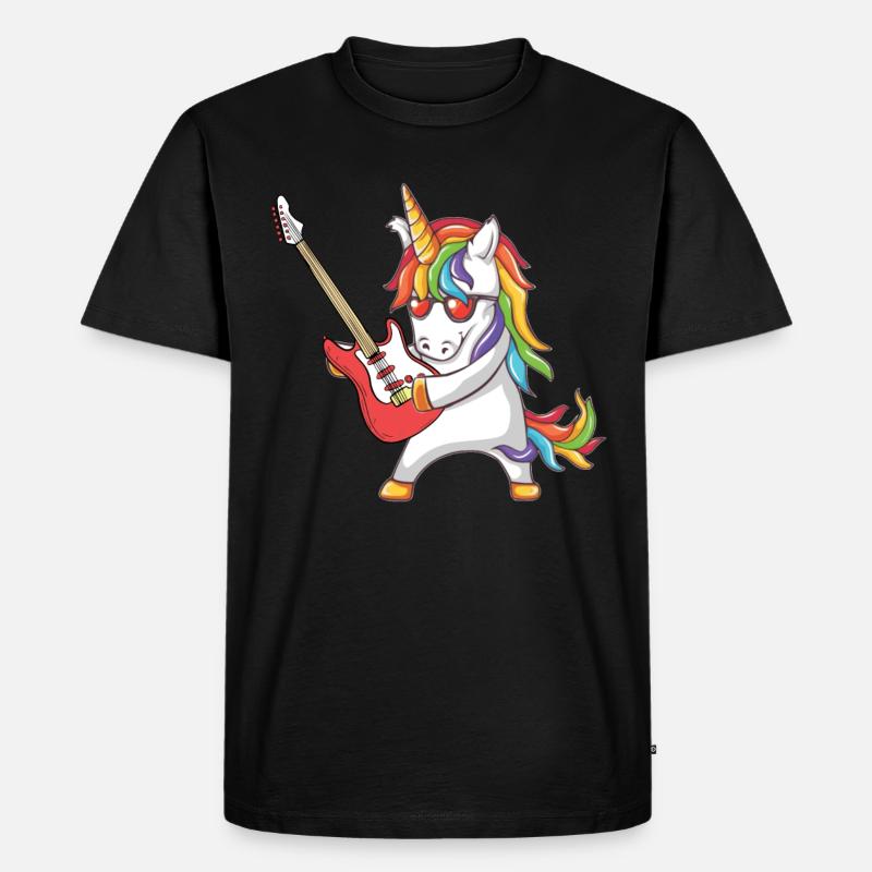 Einhorn mit E-Gitarre - Männer Premium Bio T-Shirt - Schwarz