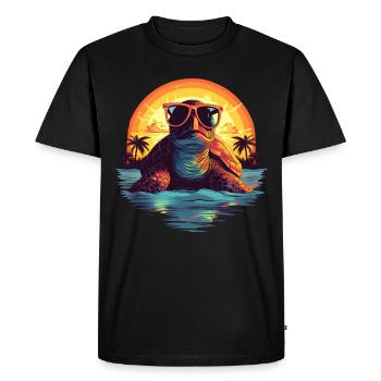Sea turtle with sunglasses on the beach - Men's Premium Organic T-Shirt - black - Front - Nico (187cm)