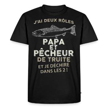 Papa pêcheur de truite qui déchire - T-shirt Premium bio Homme - noir - Devant - Nico (187cm)