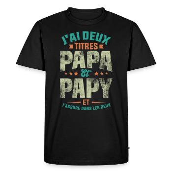 J'ai Deux Titres Papa Et Papy - T-shirt Premium bio Homme - noir - Devant - Nico (187cm)
