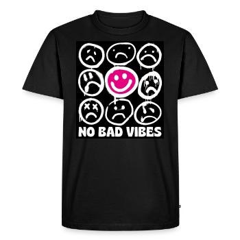 Graffiti souriant Pas de mauvaises vibrations - T-shirt Premium bio Homme - noir - Devant - Nico (187cm)