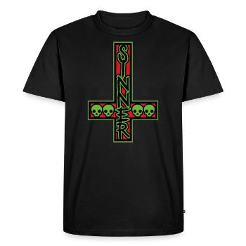 Pécheur sur croix inversée rouge et vert - T-shirt Premium bio Homme - noir - Devant - Nico (187cm)