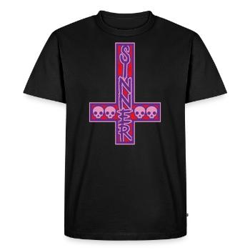 Sinner On Inverted Cross Pink & Purple - Men's Premium Organic T-Shirt - black - Front - Nico (187cm)