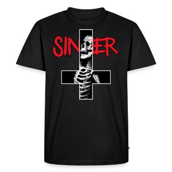 Inverted Cross Of Sinner With Skull And Skeleton - Men's Premium Organic T-Shirt - black - Front - Nico (187cm)