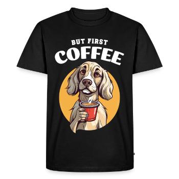 Café Mais D’abord Café Chien Animal Disant Drôle - T-shirt Premium bio Homme - noir - Devant - Nico (187cm)