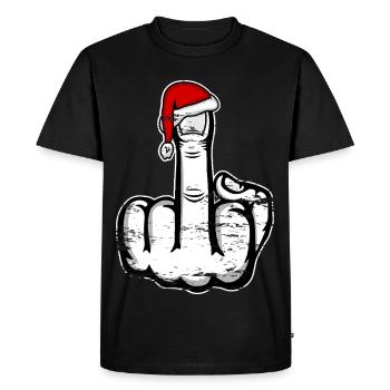 Doigt d’honneur de Noël avec chapeau de Père Noël utilisé - T-shirt Premium bio Homme - noir - Devant - Nico (187cm)