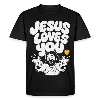 Jésus t’aime, pistolets à doigts - T-shirt Premium bio Homme - noir - Devant - Nico (187cm)