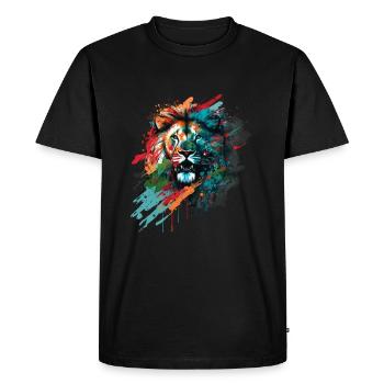 Magnifique tête de lion colorée avec splash - T-shirt Premium bio Homme - noir - Devant - Nico (187cm)