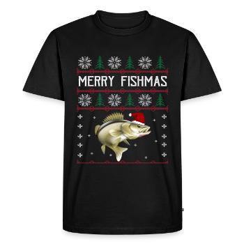 Joyeux Fishmas Angler Shirt Zander Noël - T-shirt Premium bio Homme - noir - Devant - Nico (187cm)