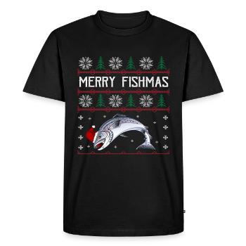 Joyeux Fishmas Anglershirt Saumon Noël - T-shirt Premium bio Homme - noir - Devant - Nico (187cm)