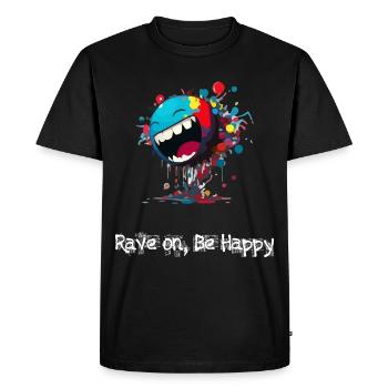 Rave on be happy - Men's Premium Organic T-Shirt - black - Front - Nico (187cm)