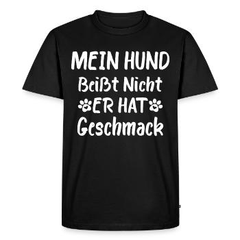Mon chien ne mord pas, il a du goût - T-shirt Premium bio Homme - noir - Devant - Nico (187cm)