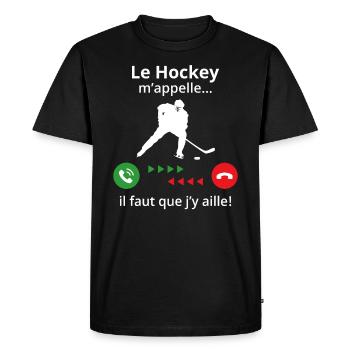 le hockey m'appelle...il faut que j'y aille ! - T-shirt Premium bio Homme - noir - Devant - Nico (187cm)