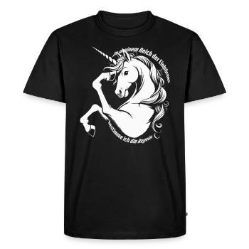 Dans mon royaume de licornes, je détermine... - T-shirt Premium bio Homme - noir - Devant - Nico (187cm)