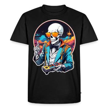 Retro Gamer Skeleton with Controller Console Games - Men's Premium Organic T-Shirt - black - Front - Nico (187cm)