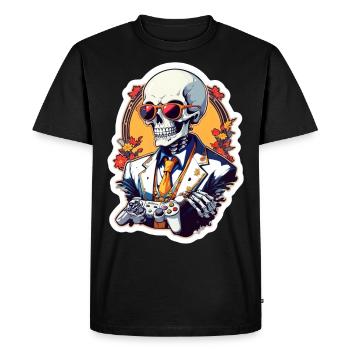 Retro Gamer Skeleton with Controller Console Games - Men's Premium Organic T-Shirt - black - Front - Nico (187cm)