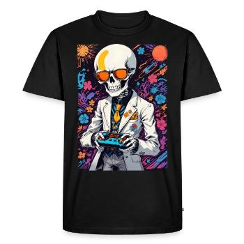 Retro Gamer Skeleton with Controller Console Games - Men's Premium Organic T-Shirt - black - Front - Nico (187cm)