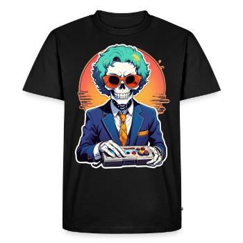 Retro Gamer Skeleton with Controller Console Games - Men's Premium Organic T-Shirt - black - Front - Nico (187cm)