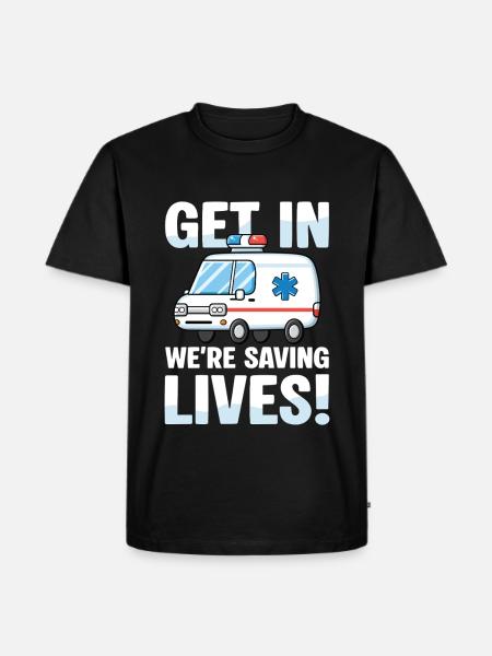 Steig Ein Wir Retten Leben Krankenwagen Motiv - Ekologisk premium-T-shirt herr - svart