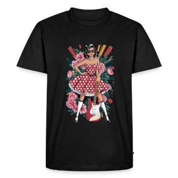 Rockabilly Femme Rétro Avec Guitare Et Fleurs - T-shirt Premium bio Homme - noir - Devant - Nico (187cm)
