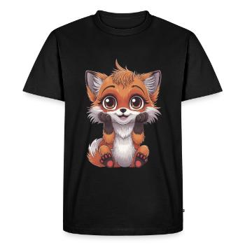 Cute cartoon fox with big eyes and - Men's Premium Organic T-Shirt - black - Front - Nico (187cm)