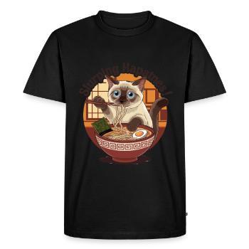 Siamese Cat With Ramen Bowl Slurping Hapatnes - Men's Premium Organic T-Shirt - black - Front - Nico (187cm)
