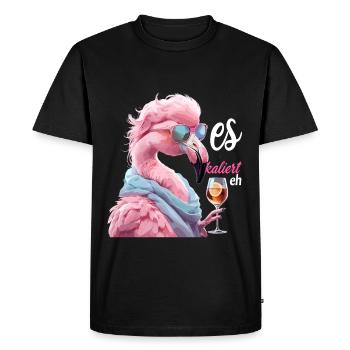 Ça s’intensifie quand même Flamingo avec des lunettes de soleil et du vin - T-shirt Premium bio Homme - noir - Devant - Nico (187cm)