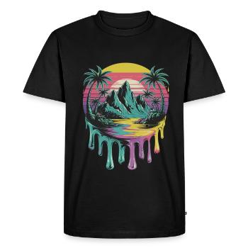 Tropical Island Sunset Palm Trees Art - Men's Premium Organic T-Shirt - black - Front - Nico (187cm)