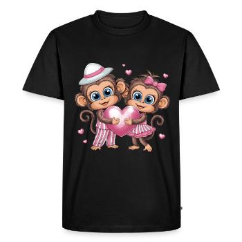 Amour Mignon De Singe Avec Coeur Et Noeud Rose - T-shirt Premium bio Homme - noir - Devant - Nico (187cm)