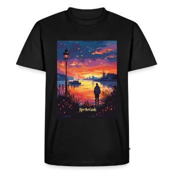 Evening atmosphere in the Netherlands with windmills - Men's Premium Organic T-Shirt - black - Front - Nico (187cm)