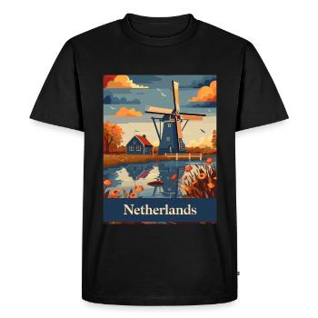 Netherlands Windmills Landscape Nature - Men's Premium Organic T-Shirt - black - Front - Nico (187cm)