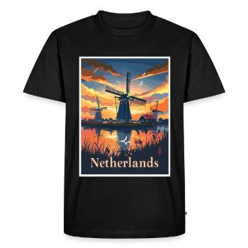 Pays-Bas Moulins à vent Art du paysage - T-shirt Premium bio Homme - noir - Devant - Nico (187cm)