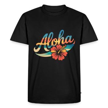 Aloha Summer Hibiscus Beach Sunset - Men's Premium Organic T-Shirt - black - Front - Nico (187cm)