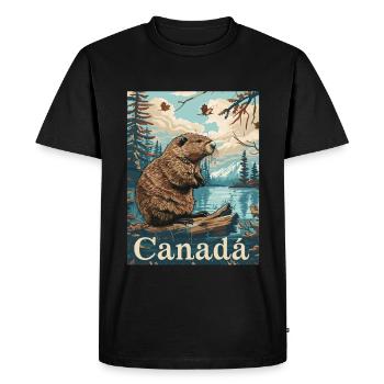 Canadian Beaver By The River In Beautiful Setting - Men's Premium Organic T-Shirt - black - Front - Nico (187cm)