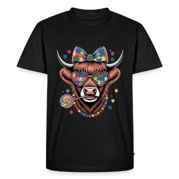 Colorful puzzle cow motif with heart glasses and - Men's Premium Organic T-Shirt - black - Front - Nico (187cm)