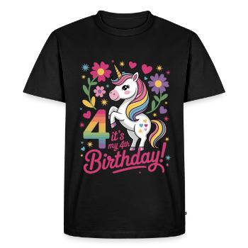 Licorne unique, c’est le motif de mon 4e anniversaire - T-shirt Premium bio Homme - noir - Devant - Nico (187cm)