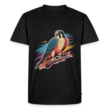 Colorful Falcon on Branch with Colorful Background - Men's Premium Organic T-Shirt - black - Front - Nico (187cm)