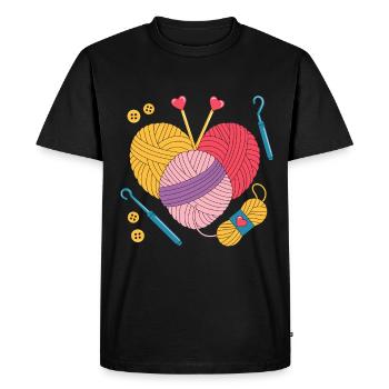 Knitting and Crochet Heart Motif with Yarn and Needles - Men's Premium Organic T-Shirt - black - Front - Nico (187cm)