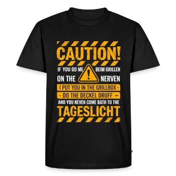 Caution! Annoying griller saying for grill master - Men's Premium Organic T-Shirt - black - Front - Nico (187cm)