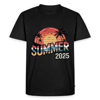 Été 2025 Plage Coucher de soleil Vagues Rétro - T-shirt Premium bio Homme - noir - Devant - Nico (187cm)