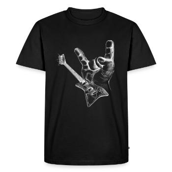 Chemise Rock Music - Main à Bascule, Guitare - T-shirt Premium bio Homme - noir - Devant - Nico (187cm)