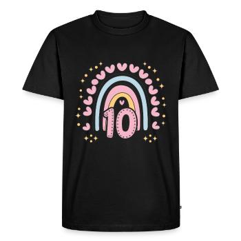 Mignon 10e anniversaire coeur et arc-en-ciel design - T-shirt Premium bio Homme - noir - Devant - Nico (187cm)