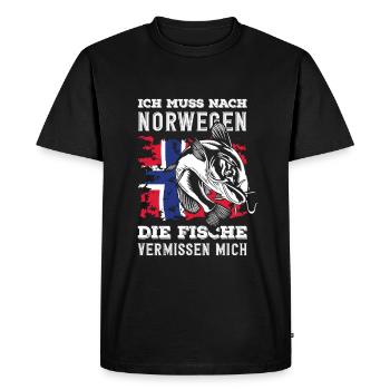 Norway Fishing Saying Funny Design - Men's Premium Organic T-Shirt - black - Front - Nico (187cm)