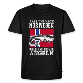 Norway Fishing Saying Funny Design - Men's Premium Organic T-Shirt - black - Front - Nico (187cm)