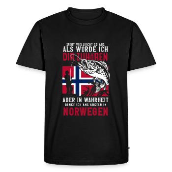 Norway Fishing Saying Funny Design - Men's Premium Organic T-Shirt - black - Front - Nico (187cm)