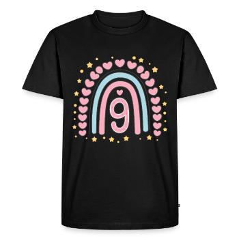 Coeur mignon du 9e anniversaire et design arc-en-ciel - T-shirt Premium bio Homme - noir - Devant - Nico (187cm)